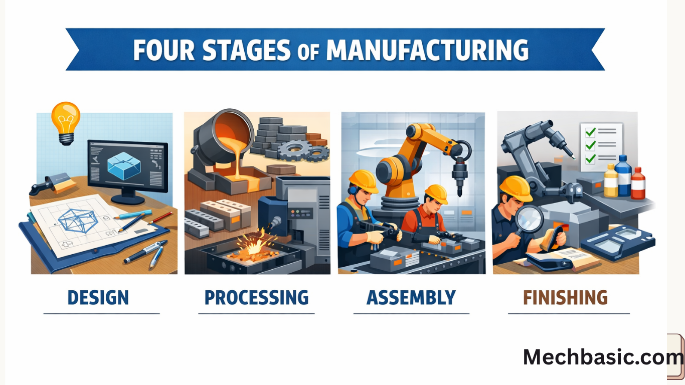What are the four stages of manufacturing?