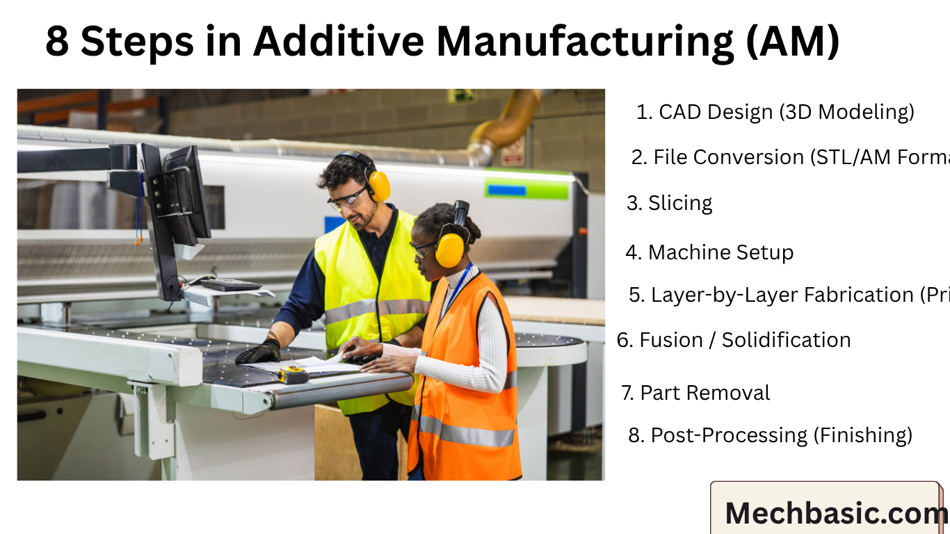 What are the 8 steps in additive manufacturing?