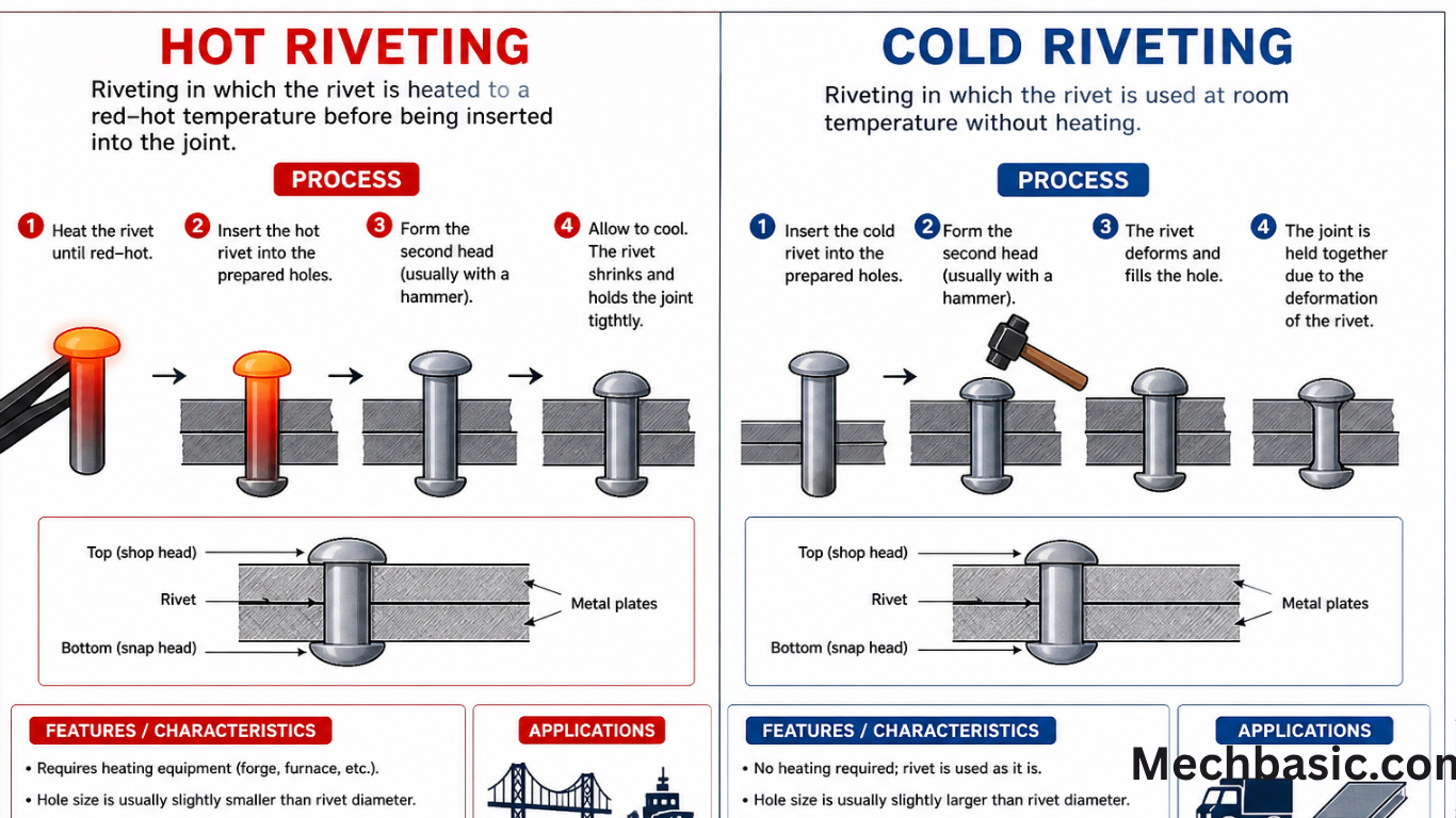 What are the two types of riveting?
