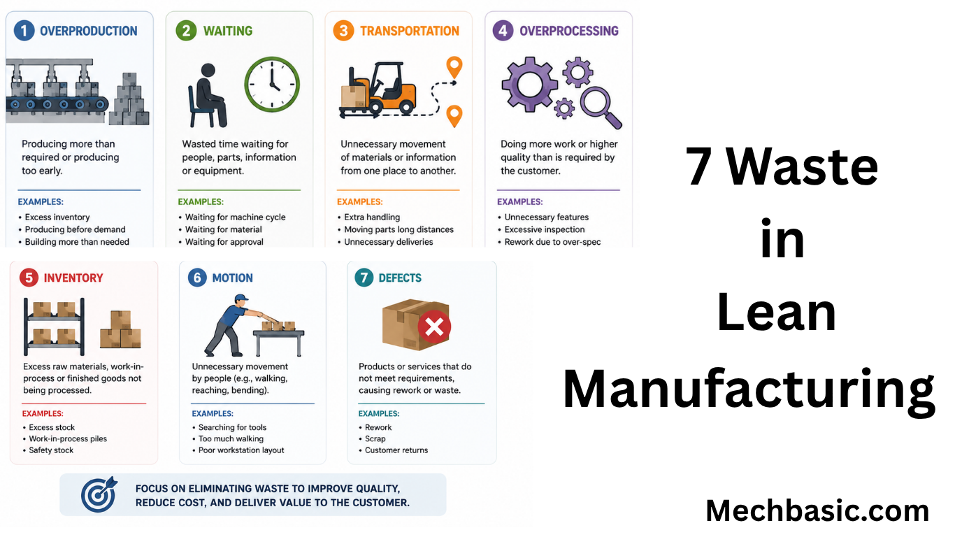 What are 7 wastes in lean Manufacturing?