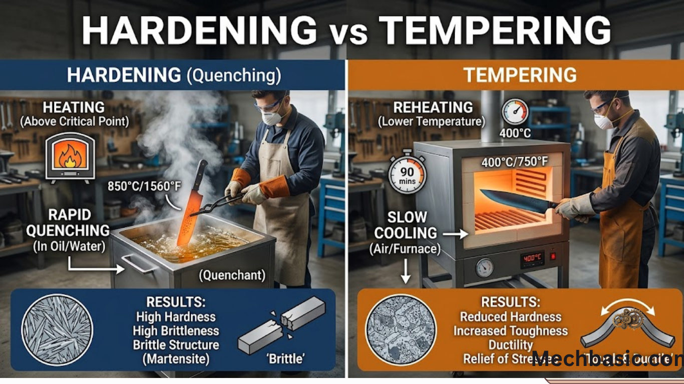 What is the Difference between hardening and tempering?