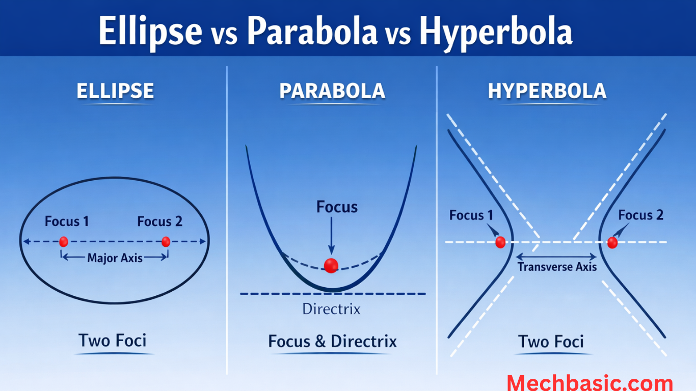 Ellipse vs Parabola vs Hyperbola Difference you need to know