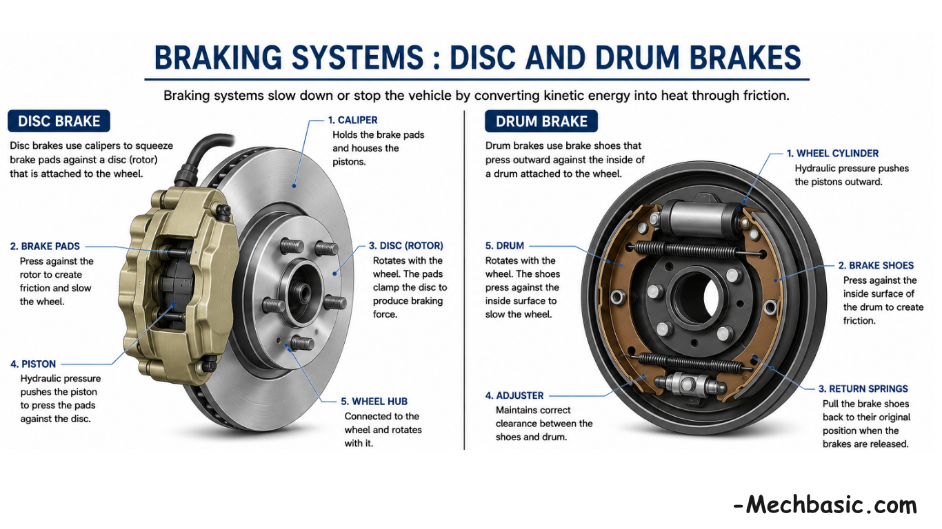Braking Systems Explained: Disc and Drum Brakes