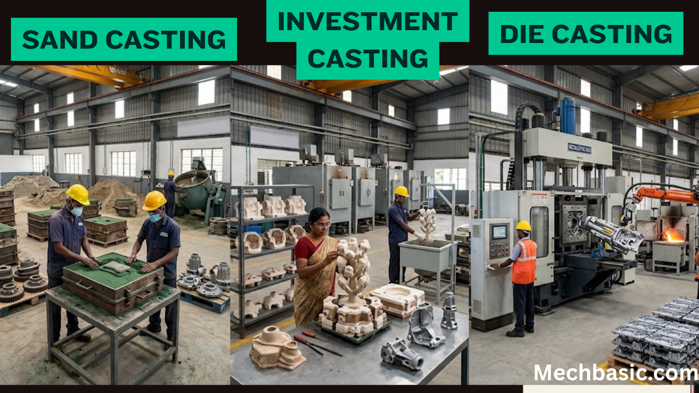 Understanding Casting Processes: Sand, Investment, and Die.