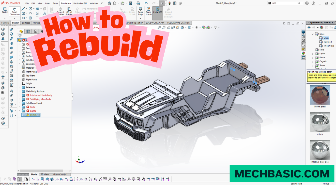 How to rebuild only certain things in Solidworks?