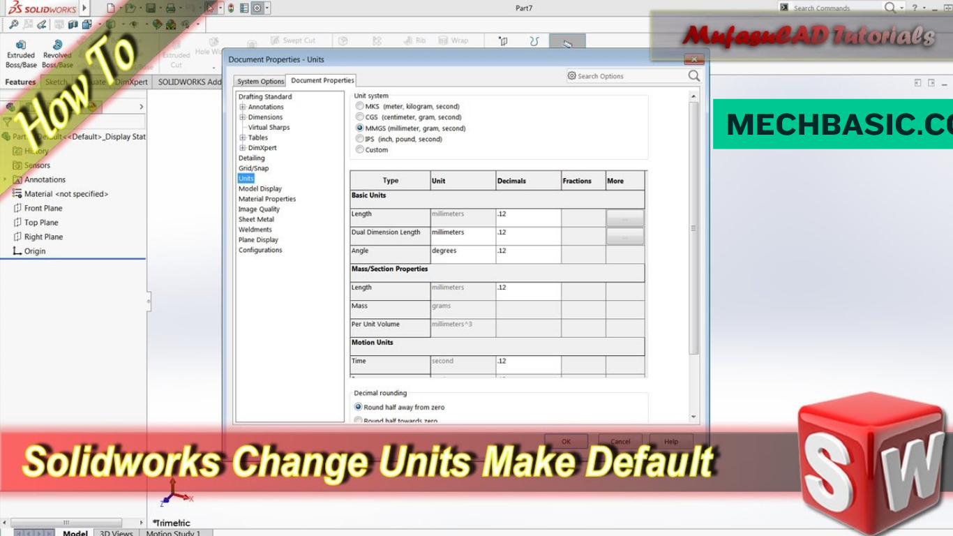 How to change units in solidworks?